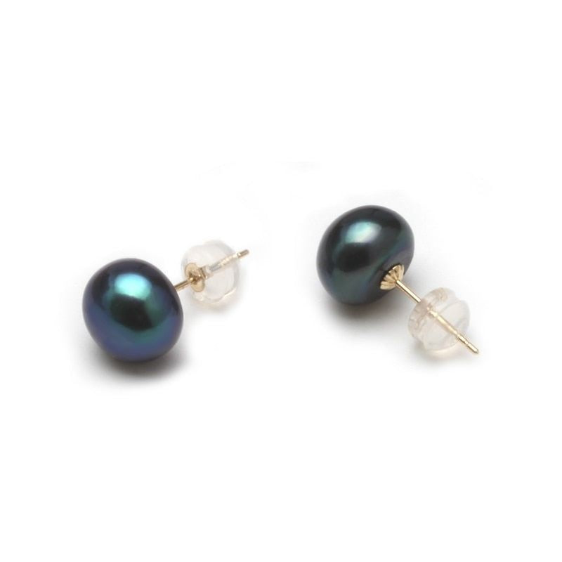 Natural Freshwater Black Pearl Earrings on 18K Gold Studs