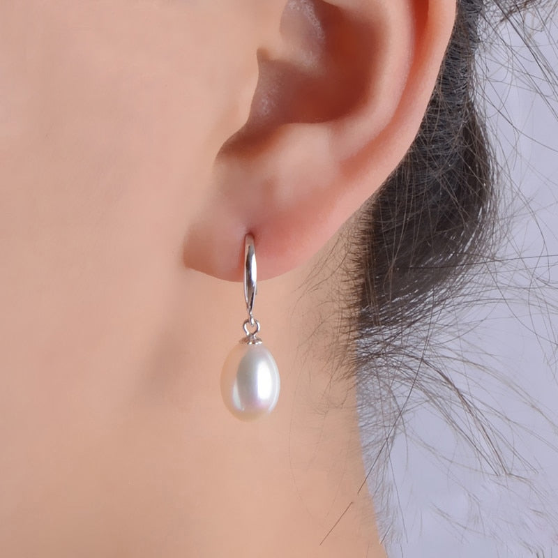 Graceful  Pearl Drop Earrings on 925 Sterling Silver Hook