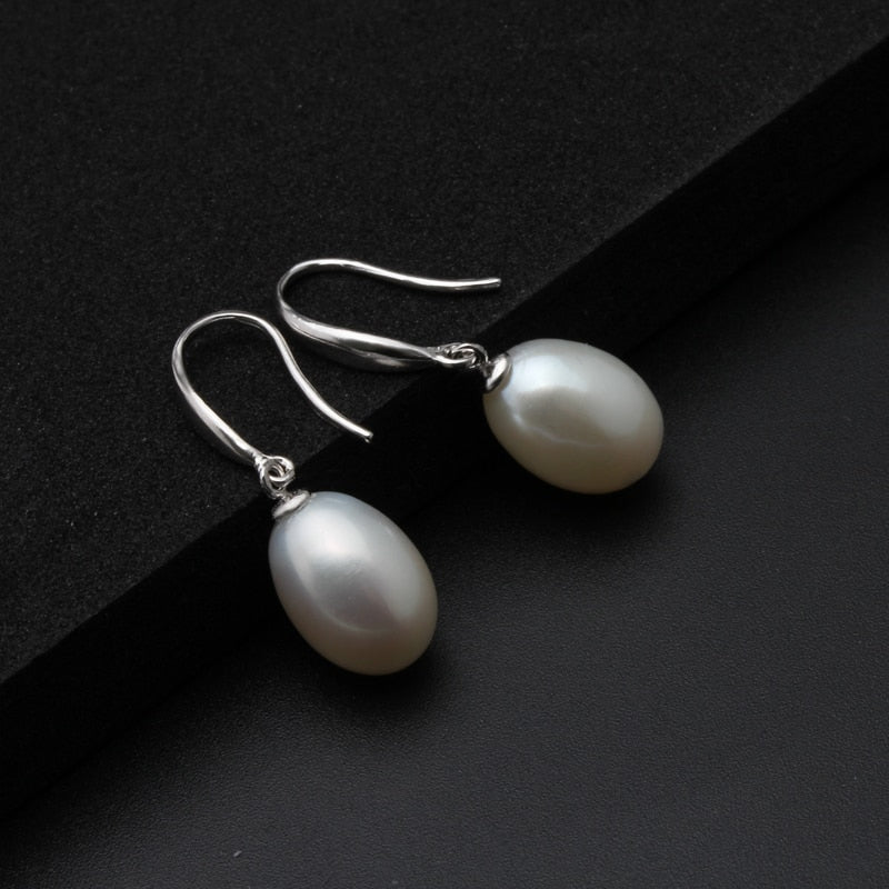 Graceful  Pearl Drop Earrings on 925 Sterling Silver Hook