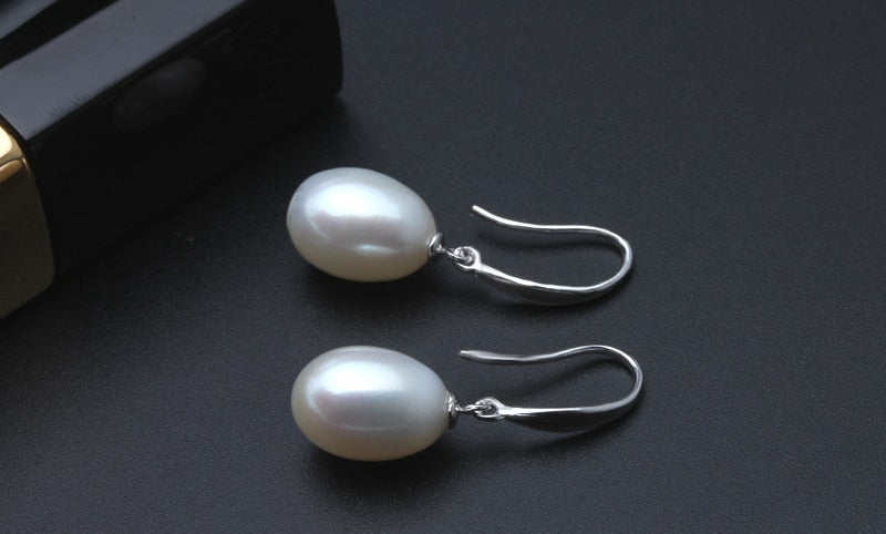 Graceful  Pearl Drop Earrings on 925 Sterling Silver Hook