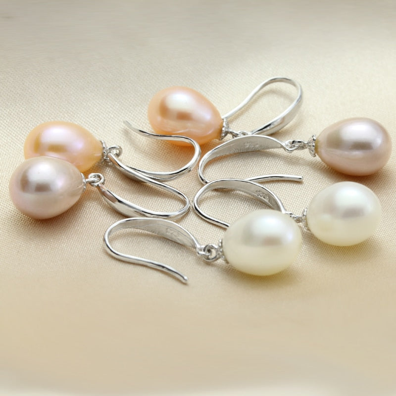 Graceful  Pearl Drop Earrings on 925 Sterling Silver Hook