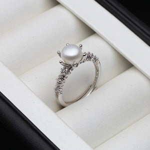 Natural Freshwater Pearl Leaf Ring on Adjustable 925 Sterling Silver Base.