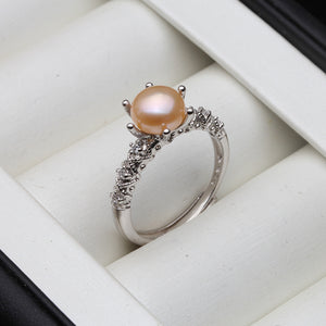 Natural Freshwater Pearl Leaf Ring on Adjustable 925 Sterling Silver Base.