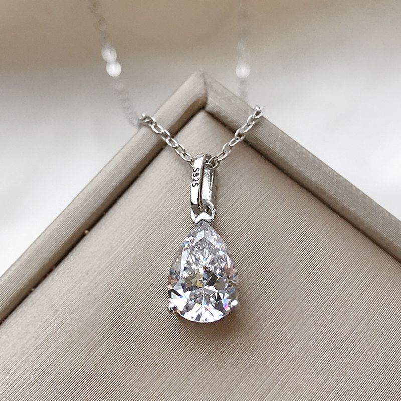 Gorgeous Pear Cut Created Moissanite Gemstone on a 18 inch 925 Sterling Silver Chain