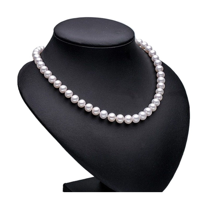 White Near Round Natural Pearl Necklace 8-9mm