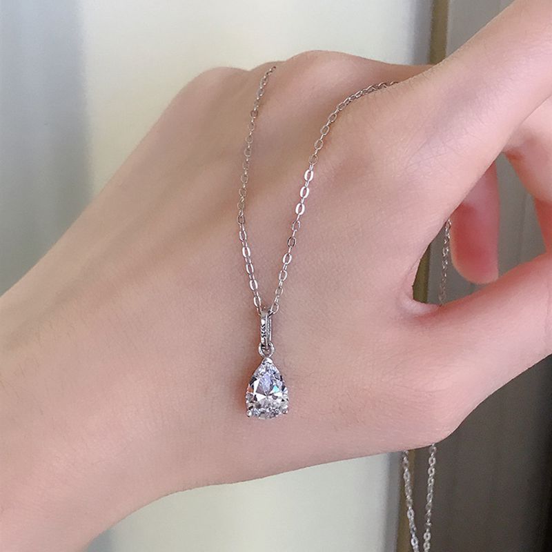 Gorgeous Pear Cut Created Moissanite Gemstone on a 18 inch 925 Sterling Silver Chain