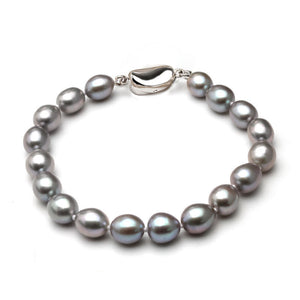 Beautiful Grey Freshwater Natural Pearl Bracelet 925 Silver Clasp