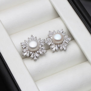 Snowflake Pearl Earrings on 925 Sterling Silver Base