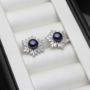 Snowflake Pearl Earrings on 925 Sterling Silver Base