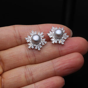 Snowflake Pearl Earrings on 925 Sterling Silver Base