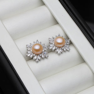 Snowflake Pearl Earrings on 925 Sterling Silver Base