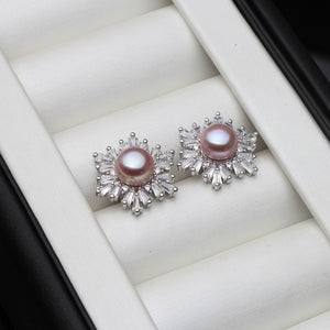 Snowflake Pearl Earrings on 925 Sterling Silver Base