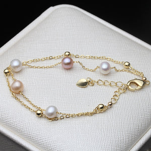 Elegant Silver 925 Double Natural Freshwater Pearl Bracelet