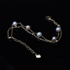 Elegant Silver 925 Double Natural Freshwater Pearl Bracelet