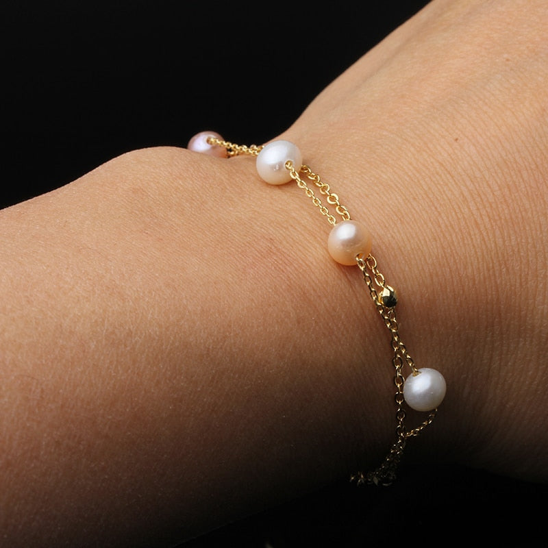 925 Sterling Silver Freshwater Pearl Oval Monogram Bracelet