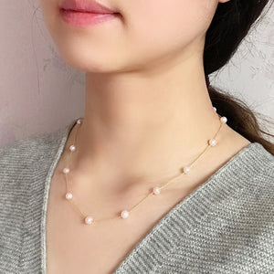 Floating Natural Pearls on a Delicate 18K Gold Chain