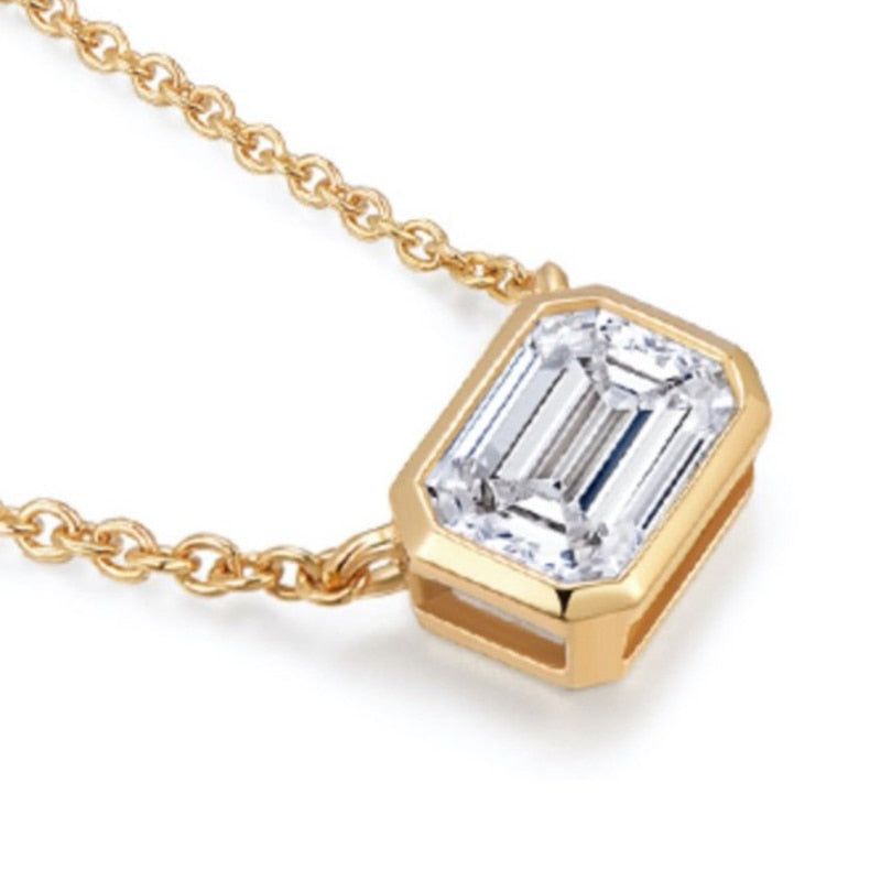 Stunning Emerald Cut 1.5 Carat Carbon Created Diamond 45cm Pendant Necklace on 925 Sterling Silver