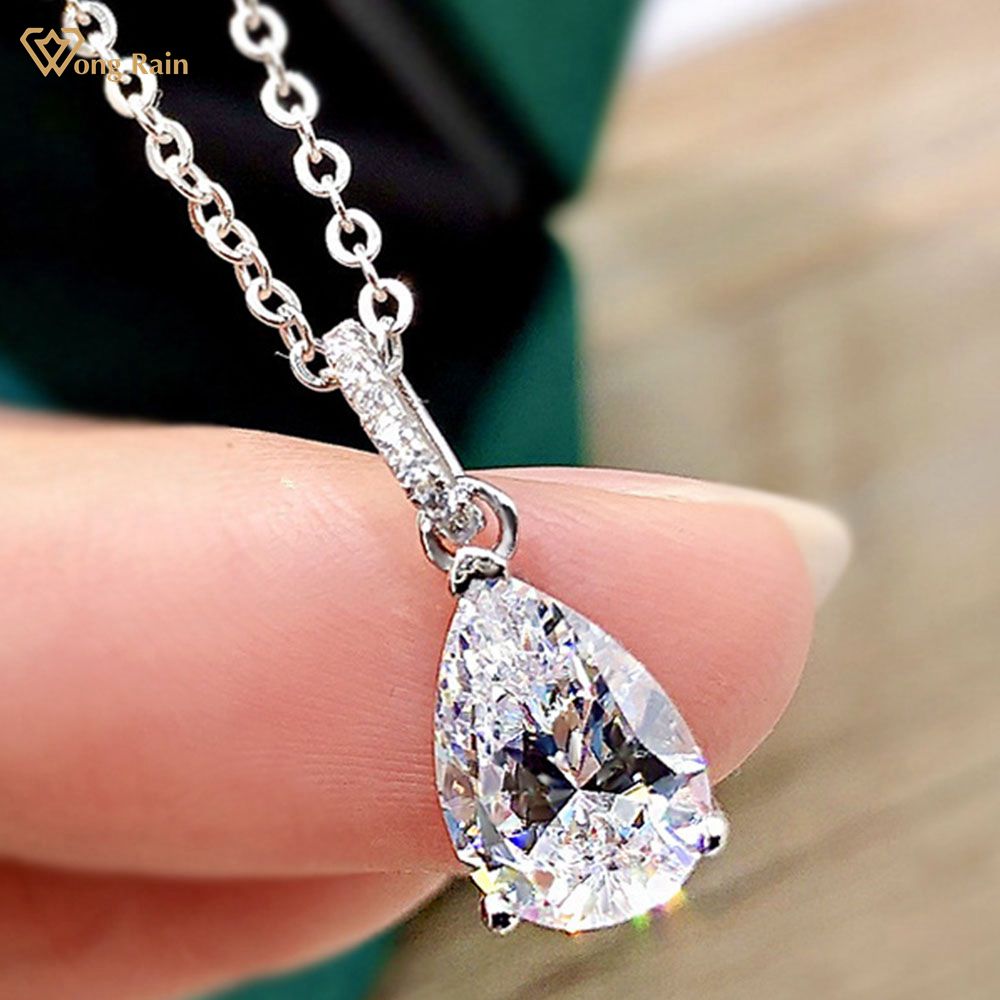 Gorgeous Pear Cut Created Moissanite Gemstone on a 18 inch 925 Sterling Silver Chain