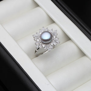 Snowflake Zircon Natural Freshwater Pearl on Adjustable 925 Sterling Silver