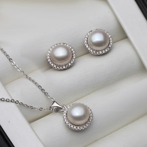 Real Natural Freshwater Pearl Necklace and Earring Set on 925 Sterling Silver