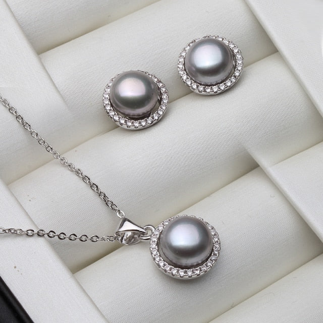 Real Natural Freshwater Pearl Necklace and Earring Set on 925 Sterling Silver