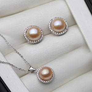 Real Natural Freshwater Pearl Necklace and Earring Set on 925 Sterling Silver