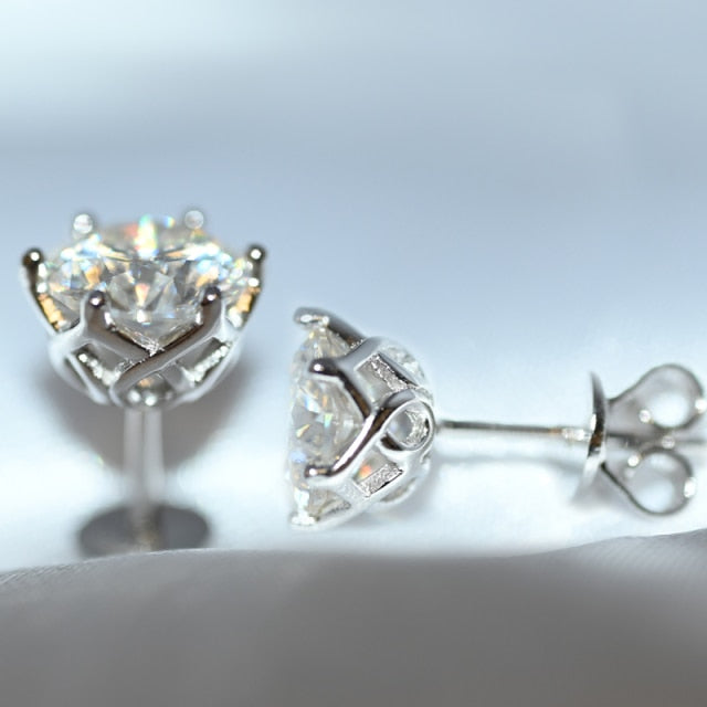 Round Cut Moissanite Stud Earrings on 925 Sterling Silver