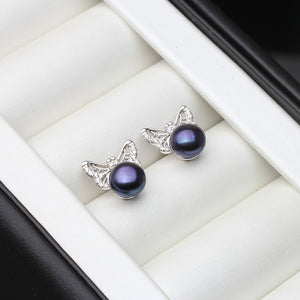 Butterfly 925 Sterling Silver and Natural Freshwater Cultured Pearl Earrings