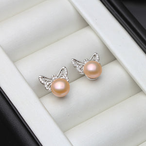 Butterfly 925 Sterling Silver and Natural Freshwater Cultured Pearl Earrings