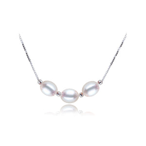 Three Natural Freshwater Pearls on 18inch 925 Sterling Silver Necklace