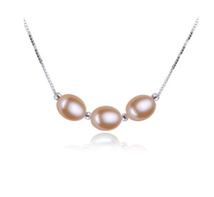 Three Natural Freshwater Pearls on 18inch 925 Sterling Silver Necklace