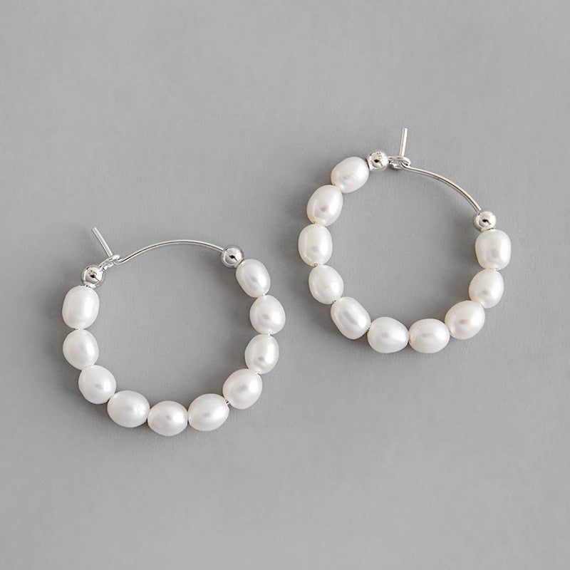 Freshwater Pearl Hoops on 925 Sterling Silver