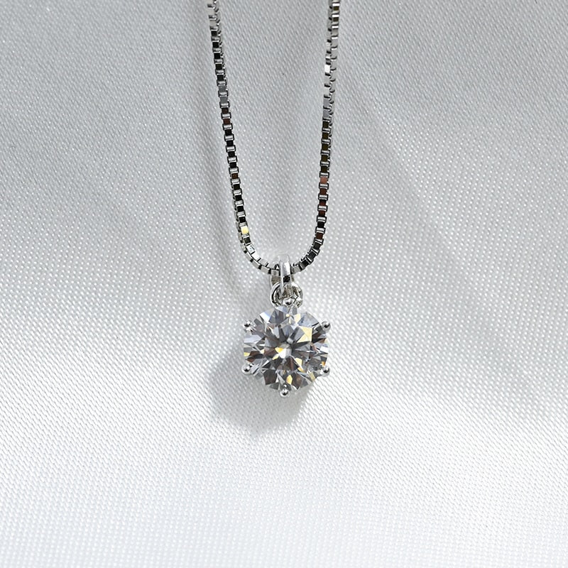 Classic 1 Ct. Round Cut Authentic Moissanite Gemstone Pendant Necklace on 925 Sterling Silver