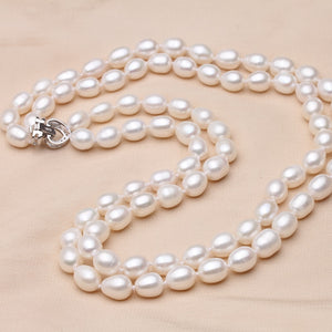 Multi Layer Natural Pearl Necklace With Silver Clasp