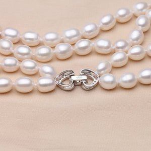 Multi Layer Natural Pearl Necklace With Silver Clasp