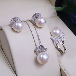 Pearl Necklace and Earrings Set on 925 Sterling Silver