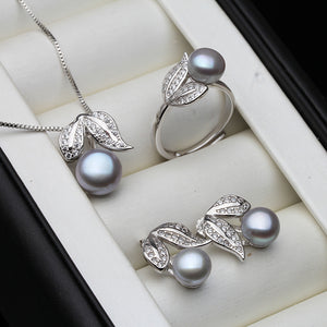 Pearl Necklace and Earrings Set on 925 Sterling Silver