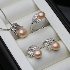 Pearl Necklace and Earrings Set on 925 Sterling Silver