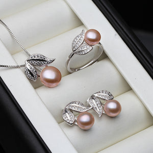 Pearl Necklace and Earrings Set on 925 Sterling Silver