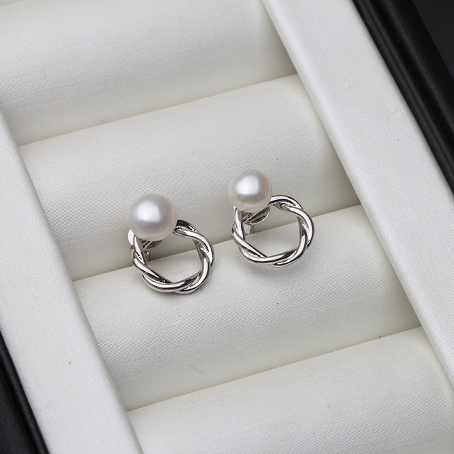 Silver Wreath and Pearl Stud Earrings