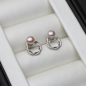 Silver Wreath and Pearl Stud Earrings