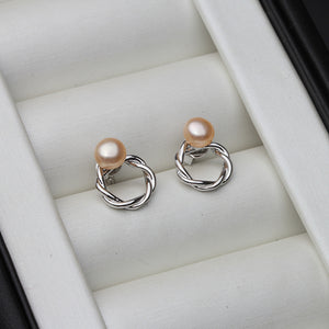 Silver Wreath and Pearl Stud Earrings